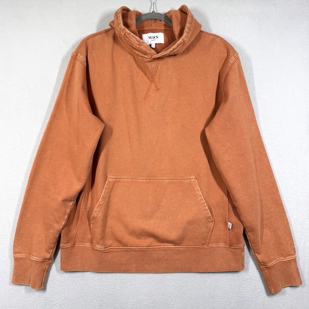 Wax London Hoodie Mens Medium Orange Sweatshirt Pullover Kangaroo Pocket Organic